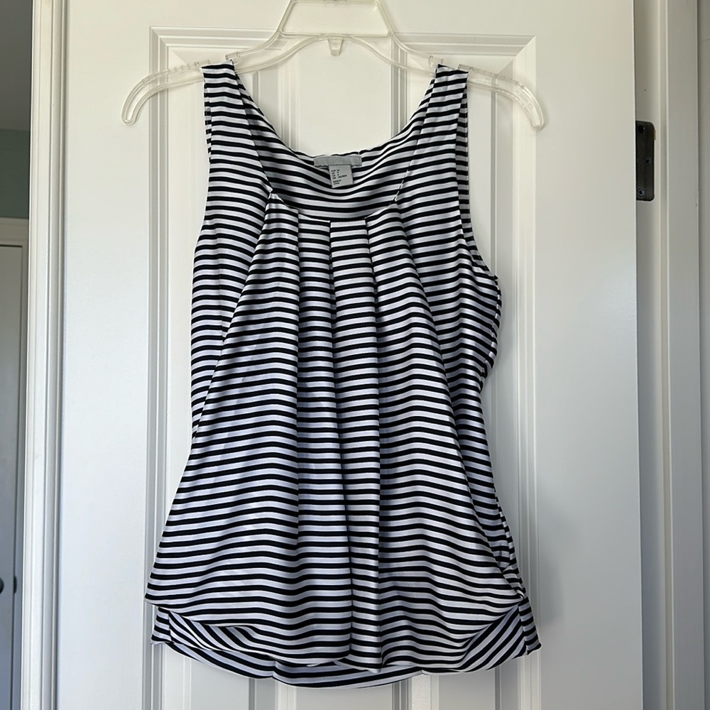 H&M Black and White Striped Satin Tank Size 4 (Small)